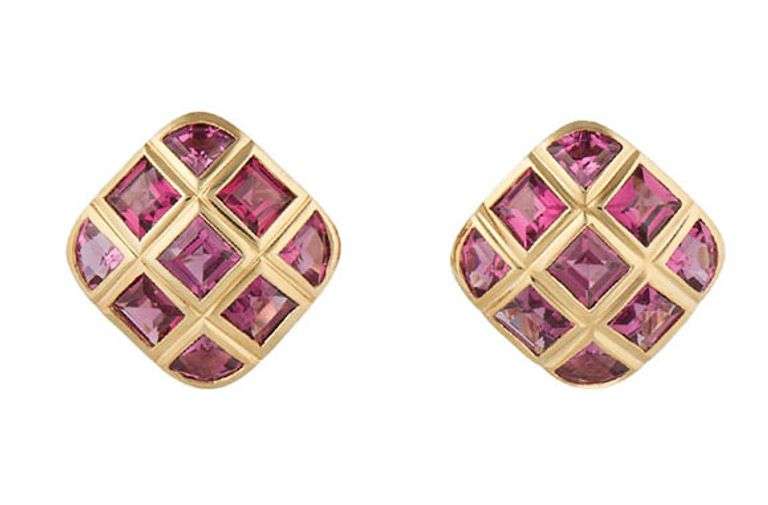 Rhodolite Garnet Bezel Set Clip On Earrings in 14K