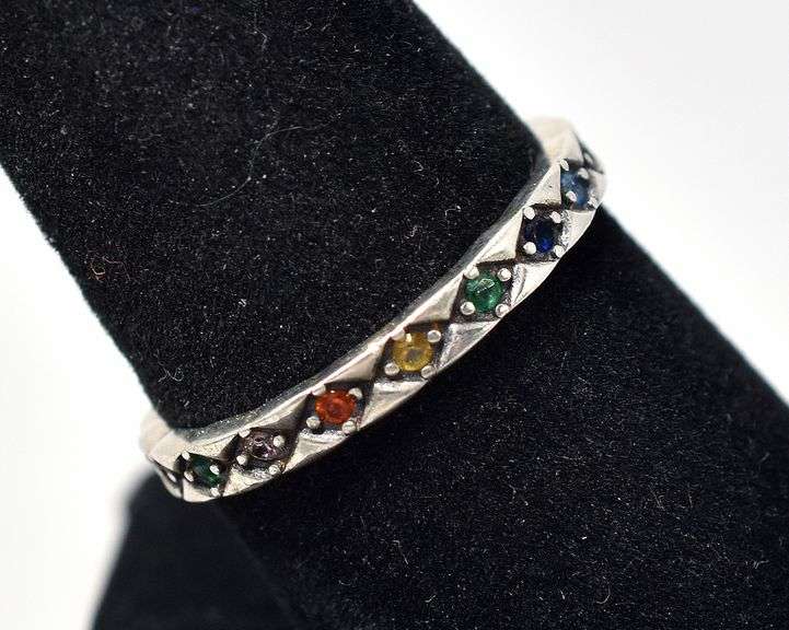 Colorful CZ Gemstone Ring in Sterling Silver