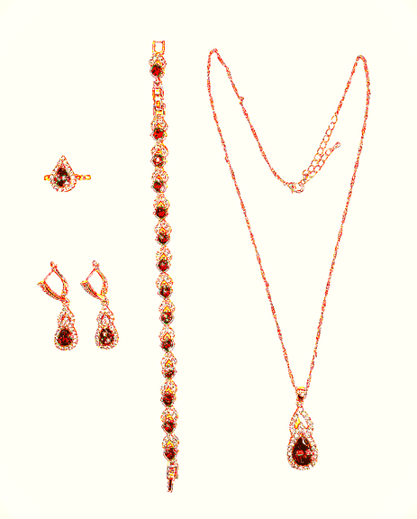 18 Kt Yellow Gold Plate Rare Padpaparacha Sapphire Lab Simulated 4 Piece Jewelry Set