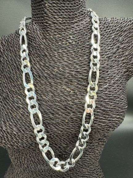 Men's 13.5mm .925 Sterling Silver Heavy Figaro Chain Cuban Link Italy Necklace 24"