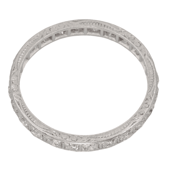 Platinum 950 Natural Diamond Engraved Band, Size 8