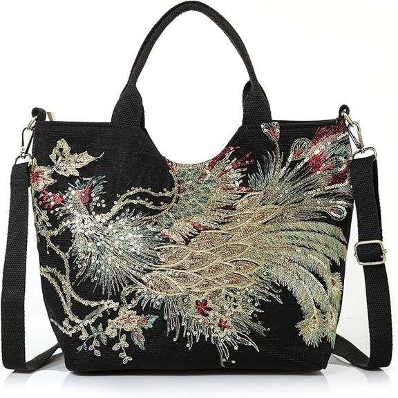 Women's Embroidered Phoenix Canvas Tote Bag