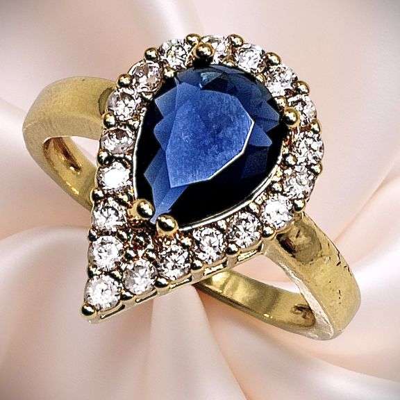 Beautiful 18 Kt Gold Plate 5 Piece Lab Simulated Midnight Blue Sapphire Set
