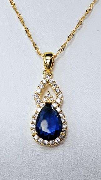 Beautiful 18 Kt Gold Plate 5 Piece Lab Simulated Midnight Blue Sapphire Set