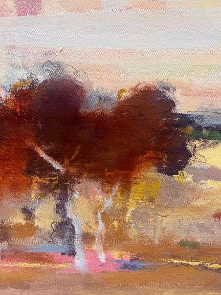 Golden Twilight Sky Abstract Landscape Painting