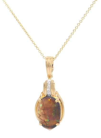 1.25ct Oval Black Opal and 0.03ctw Diamond Pendant Necklace in 18K