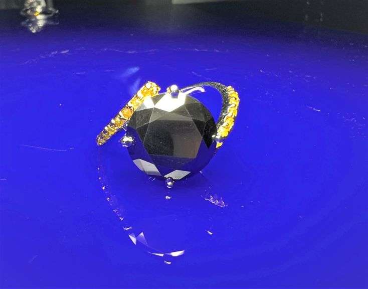 Dazzling 4.75 Ct Silk Black Moissanite 42 Natural Yellow Diamond 2 Band Ring