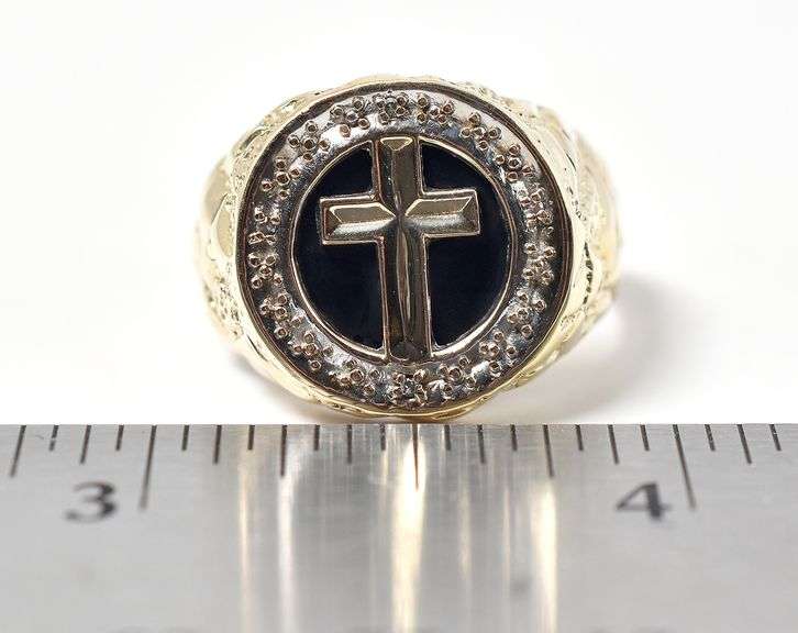 Holy 10K Yellow Gold Black Onyx and Diamond Ring