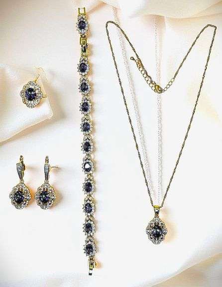 18 Kt Yellow Gold Plate 4 Piece Lab Simulated Alexandrite Jewelry Set