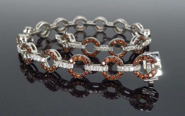 Stunning 3.80CTW Orange & White Diamond Bracelet