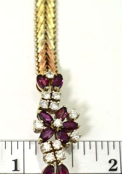 Dazzling 14K Tri-Color Ruby and Diamond Bracelet