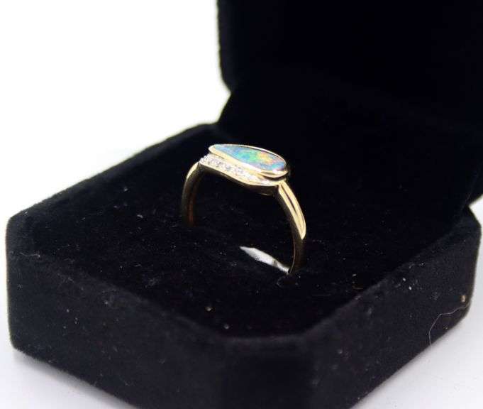 14kt Yellow gold Boulder Opal & Diamond Accent Ring