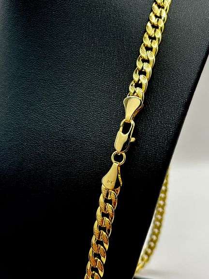 Stunning Large 47 Grams 14 Kt Gold Plated Cuban Curb Link Frost Necklace