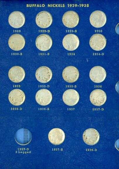 Album with 43 Different Buffalo Nickels: 1913 Type 1 to 1938-D