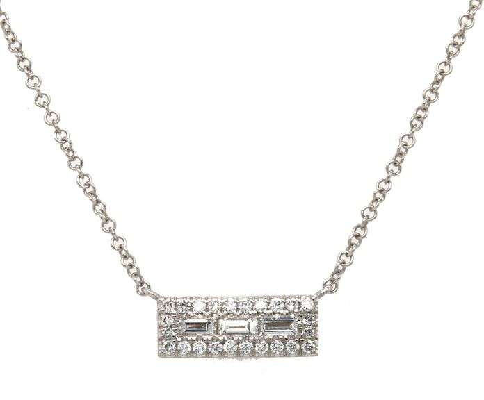 New Gabriel & Co. 0.27ctw Baguette and Round Diamond Rectangle Pendant Necklace