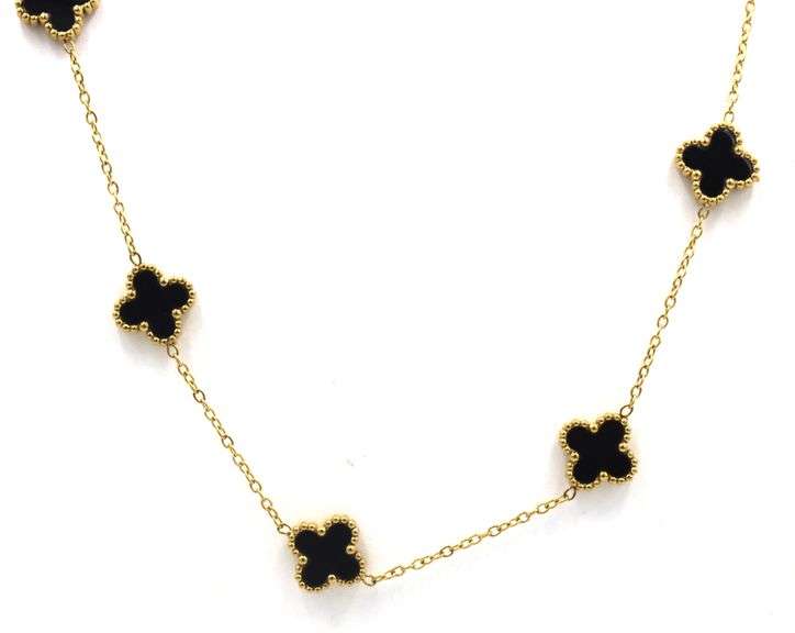 Gold plated black onyx clover necklace