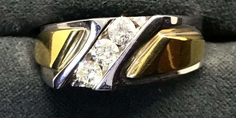MEN’S 14K TWO TONE (WHITE+YELLOW) GOLD NATURAL DIAMOND WEDDING BAND