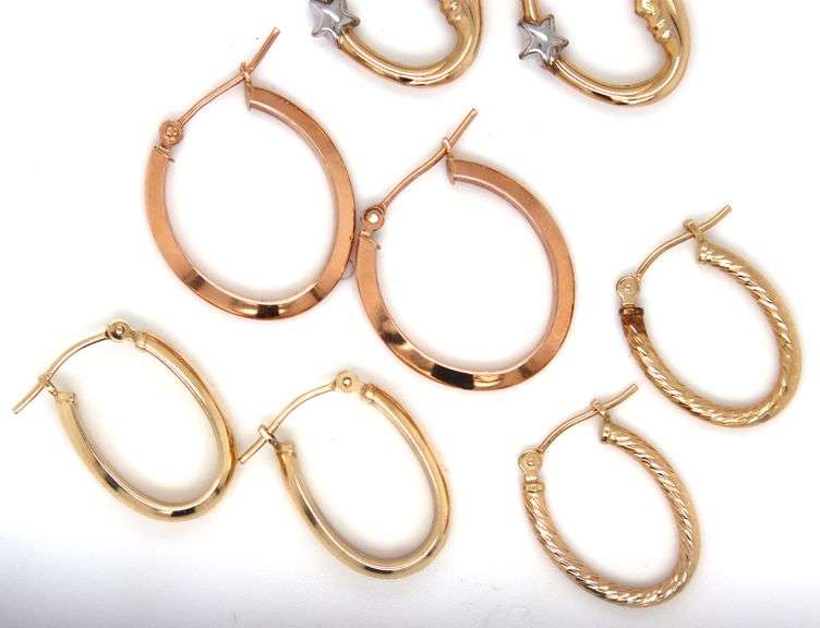 4 Pairs of 14kt yellow gold hoop earrings