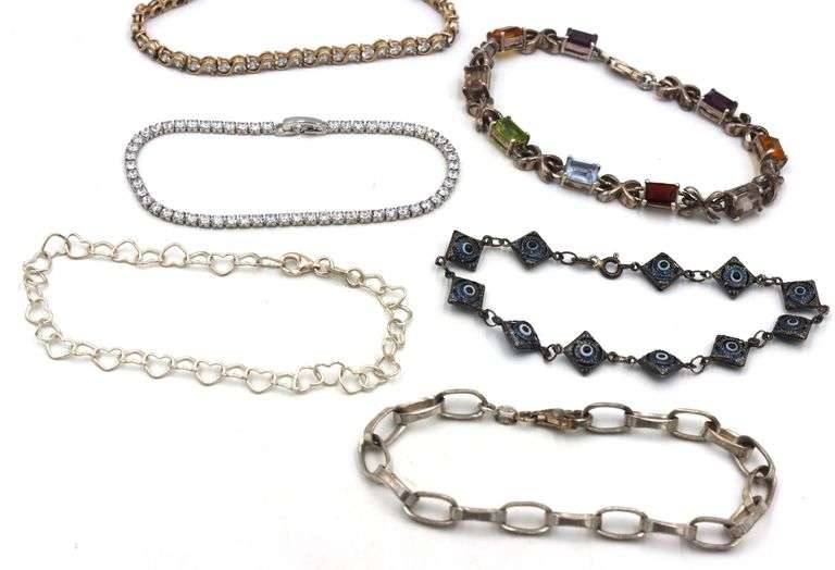 Group lot of 6 vintage 925 sterling silver bracelets