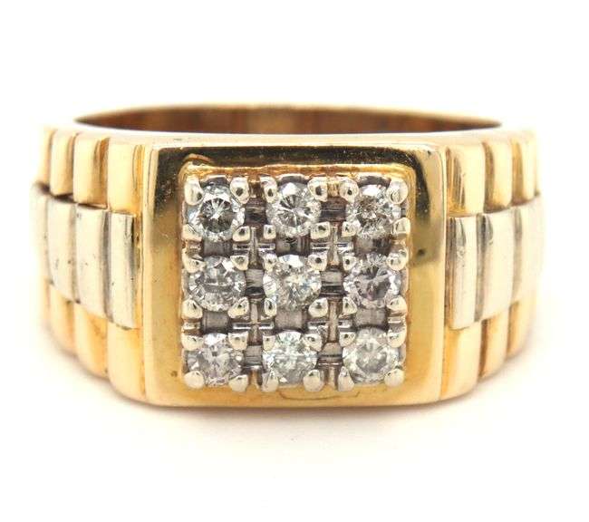 Man's 14K W&Y Gold Rolex Style Diamond Cluster