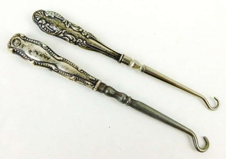 2 Small Sterling Silver Button Hooks