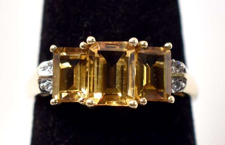 Amazing Citrine and Diamond Ring in 10K Yellow Gold