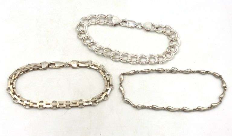 Group lot of 3 Vintage 925 sterling silver bracelets