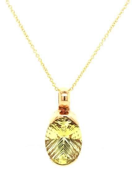 16kt Yellow gold Lemon quartz fancy cut pendant on chain