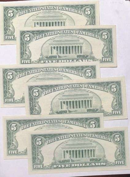 6 1963 Series Slider $5 Red Seal US Notes