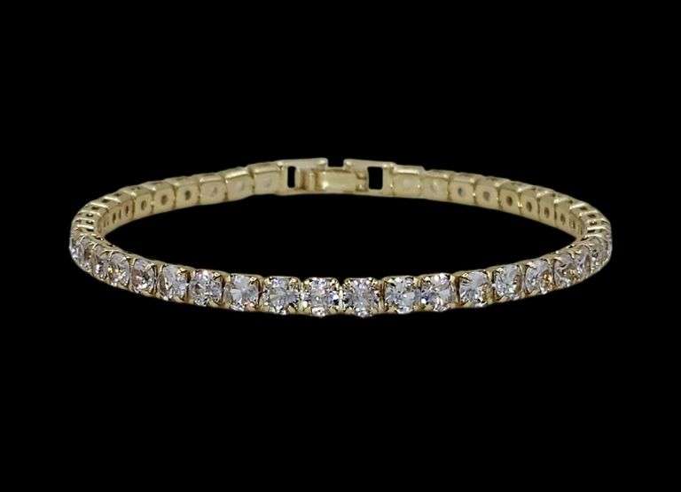 14 Kt Yellow White Gold Plated 5.75 Ctw Lab Simulated Diamond Tennis Bracelet