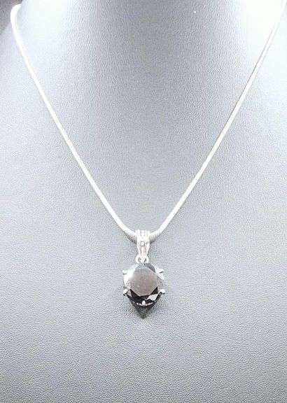 Impressive Huge Rare 12.85 Ct 14 Kt White Gold Plated Simulated Black Diamond Pendant w/Chain