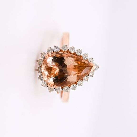 Impressive 4.34ct. Morganite & Diamond Ring in 14K rose gold