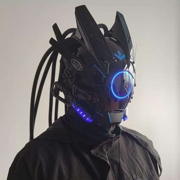 Futuristic Alien-Style Mask with LED Lights and Braided Tubes
