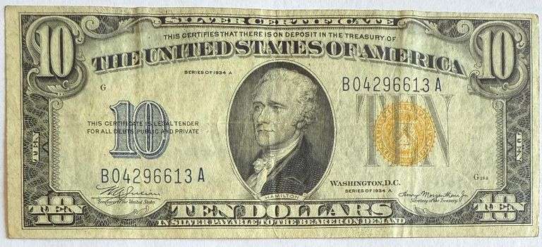 $10 North Africa Emergency Issue 1934A Silver Certificate.