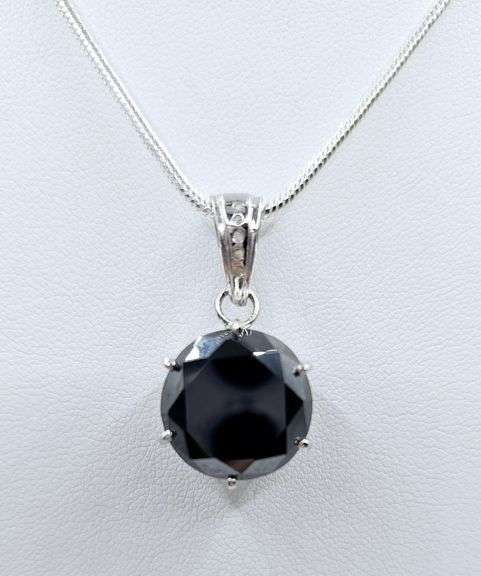Impressive Huge Rare 12.85 Ct 14 Kt White Gold Plated Simulated Black Diamond Pendant w/Chain