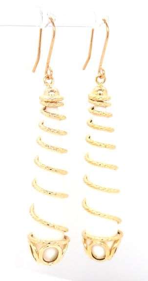 14kt Yellow gold white and gold swirl dangle earrings