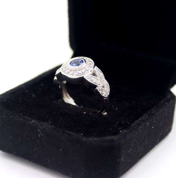 14kt White gold Bita By Effy Round Tanz & Dia Halo Milgrain Ring