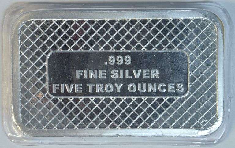 Pure .999 fine Silver 5 Troy Oz American Flag bar in plastic