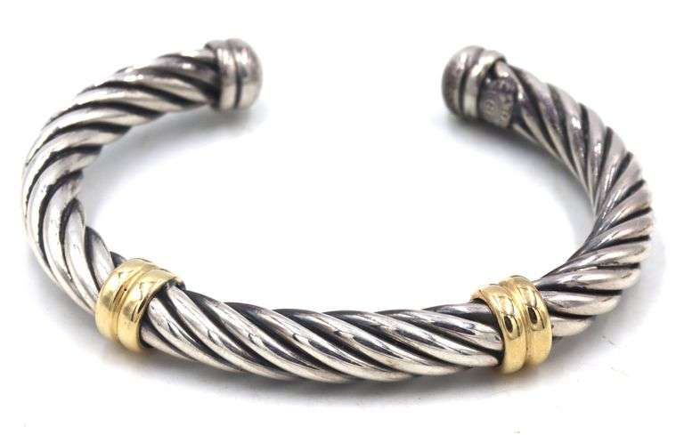 Set of 925 sterling silver cuff bangle and earrings