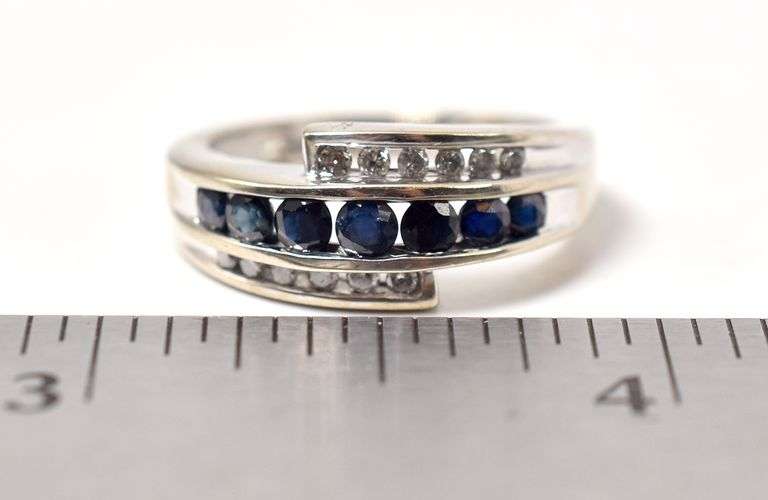 Lovely Blue Sapphire and Diamond Ring in 10K White Gold