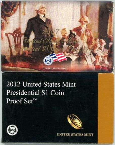 2 US Presidential $1 Proof Sets in Original Box w/CoA: 2007 & 2012