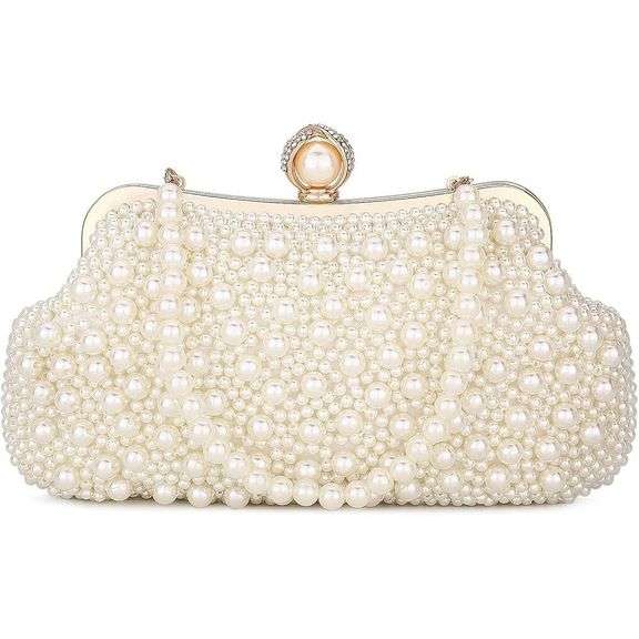 Pearl and Crystal Beaded Clutch with Detachable Straps