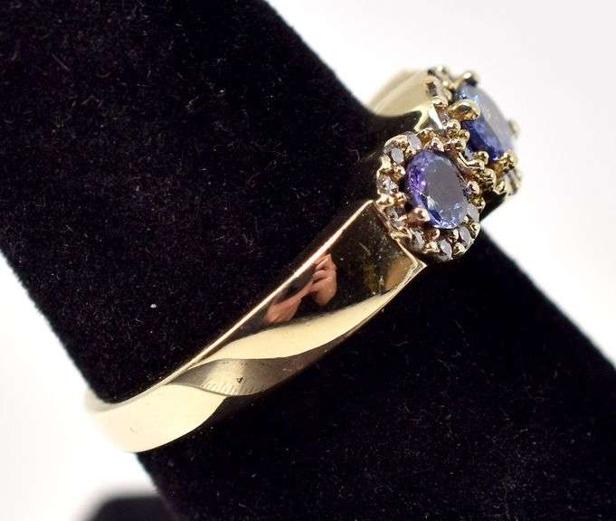 Pretty 14K Yellow Gold Diamond and Purple Gemstone Ring