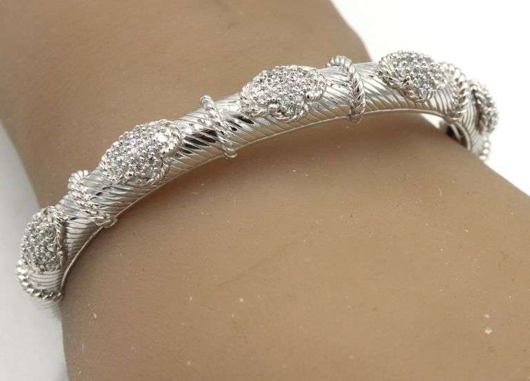 Judith Ripka CZ station hinged cuff bangle
