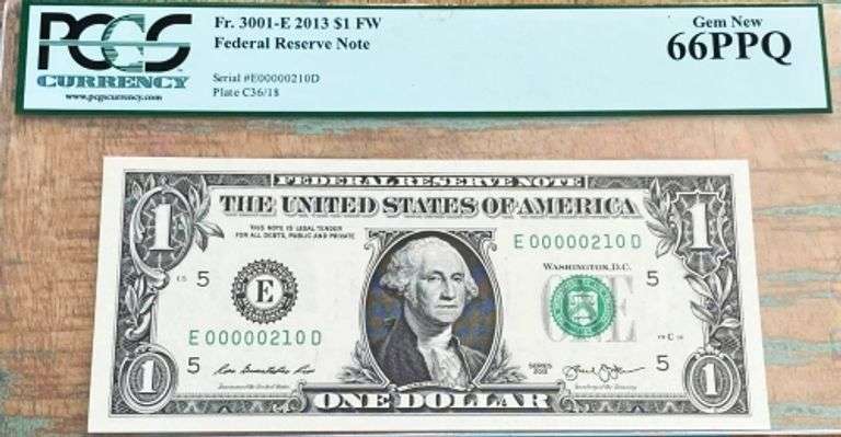 Superb Crisp 2013 $1 Richmond Very Low # 00000210 PCGS 66 PPQ!