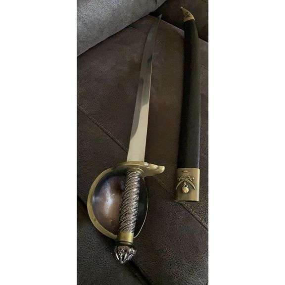 Pirate Cutlass Sword with Brass Hand Guard and Scabbard