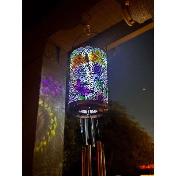 Dragonfly Solar Wind Chimes with Lantern Light