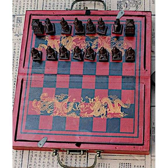 Chinese Terracotta Warrior Chess Set with Wood Board
