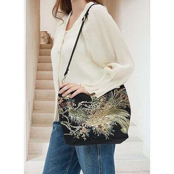 Women's Embroidered Phoenix Canvas Tote Bag