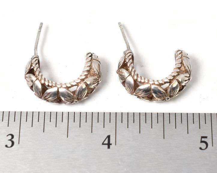 Flower J-Hoop Earrings in Sterling Silver